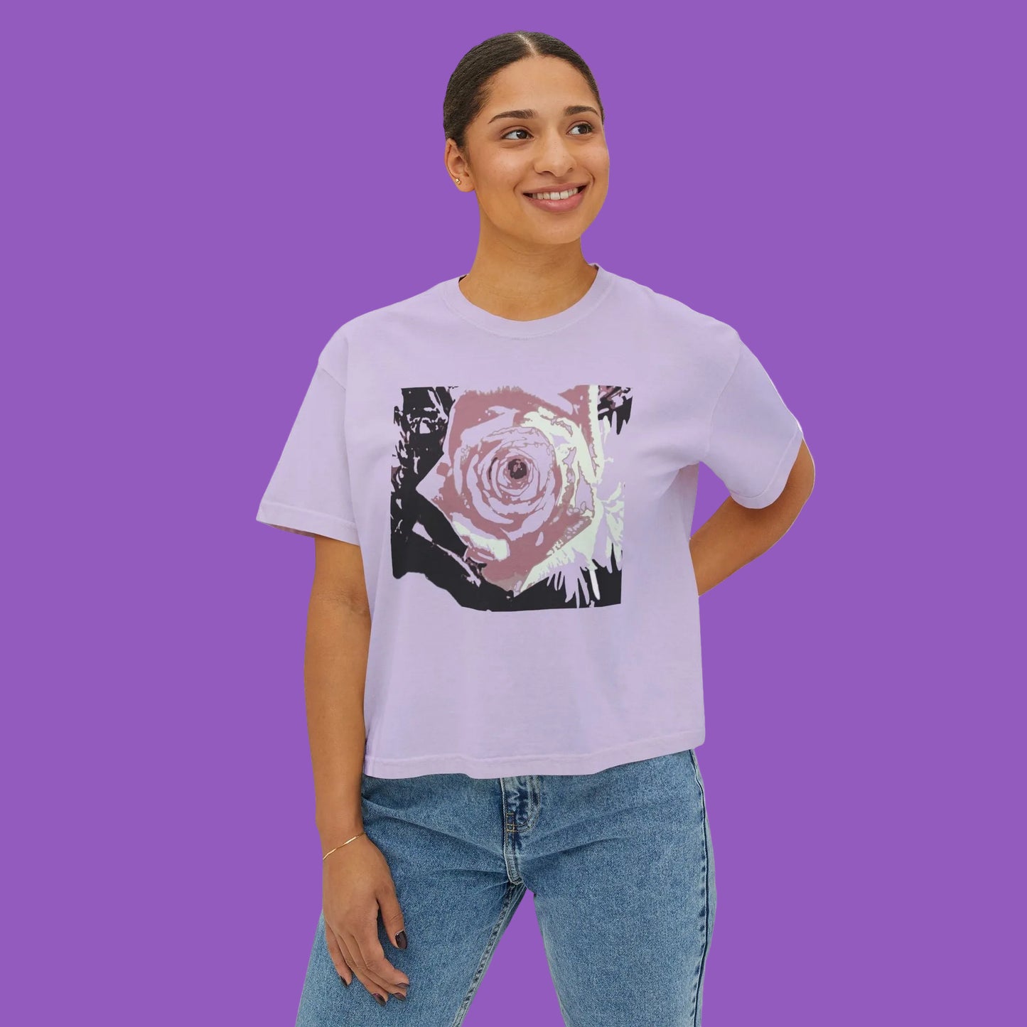 Women's Boxy Tee — Vintage Rose Graphic Crop Top