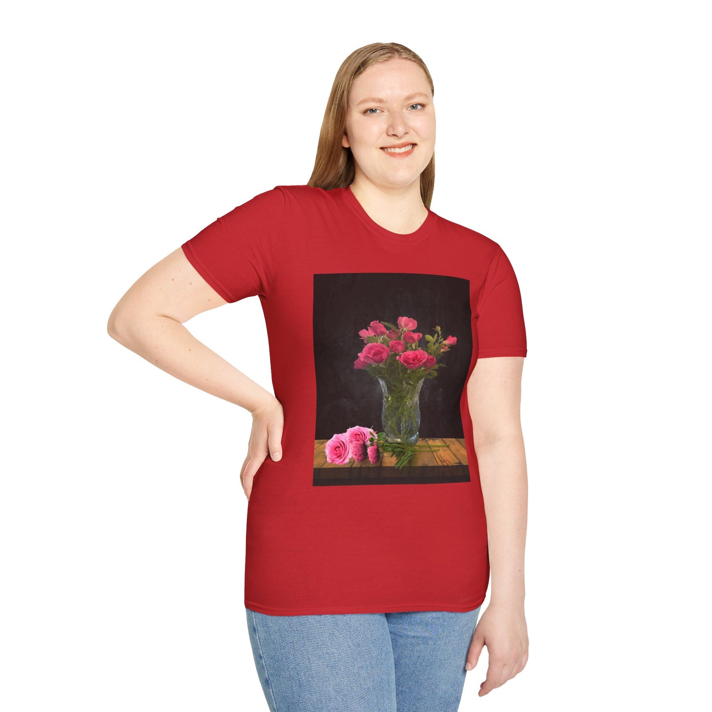 Floral Long Stemmed Red Roses Bouquet T-Shirt, Softstyle Tee Inspired by Nature, Gift for Garden Lovers, Spring/Summer Fashion, Flowers Design