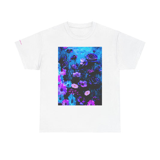 Fluorescent Floral Tee — Neon Blue & Purple Garden T-Shirt
