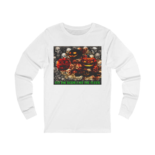 Spooky Halloween Bodies Hit the Floor Long Sleeve Tee, Perfect for Fall, Costume Parties, and Autumn Gatherings, Unique Graphic Tee, Unisex Apparel