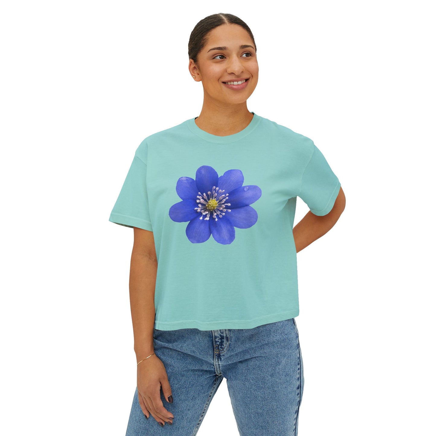 Botanical Women's Boxy Tee, Floral Crop Top, Casual Summer Wear, Gift for Her, Nature Lover Shirt