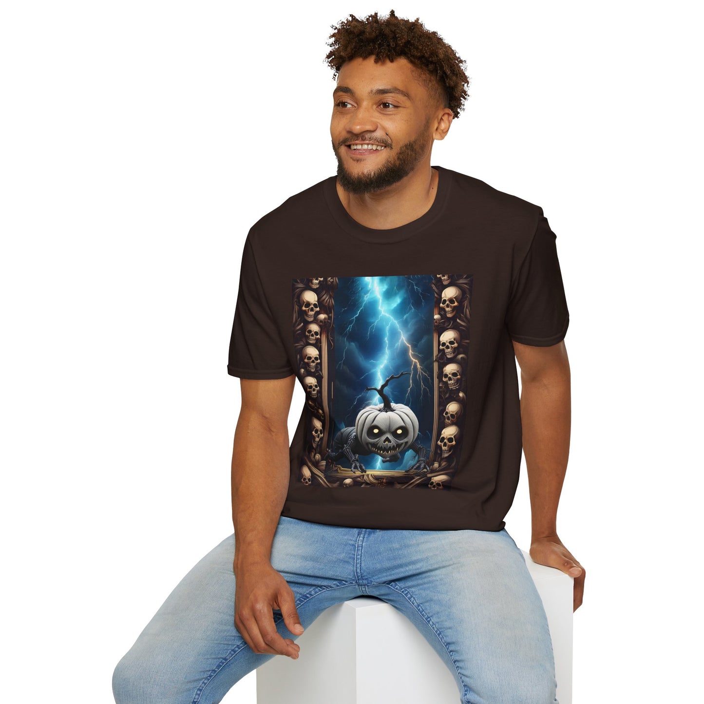 Spooky Skull Pumpkin Crawls from Frame T-Shirt, Halloween Shirt, Unisex Graphic Tee, Casual Halloween Wear, Fall Fashion