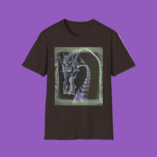 Dragon Skeletal Frame Portrait T-Shirt — Gothic Fantasy Dragon Art Tee