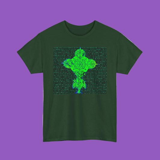 Green Cyber Totem T-Shirt — Neon Tribal Tech Design