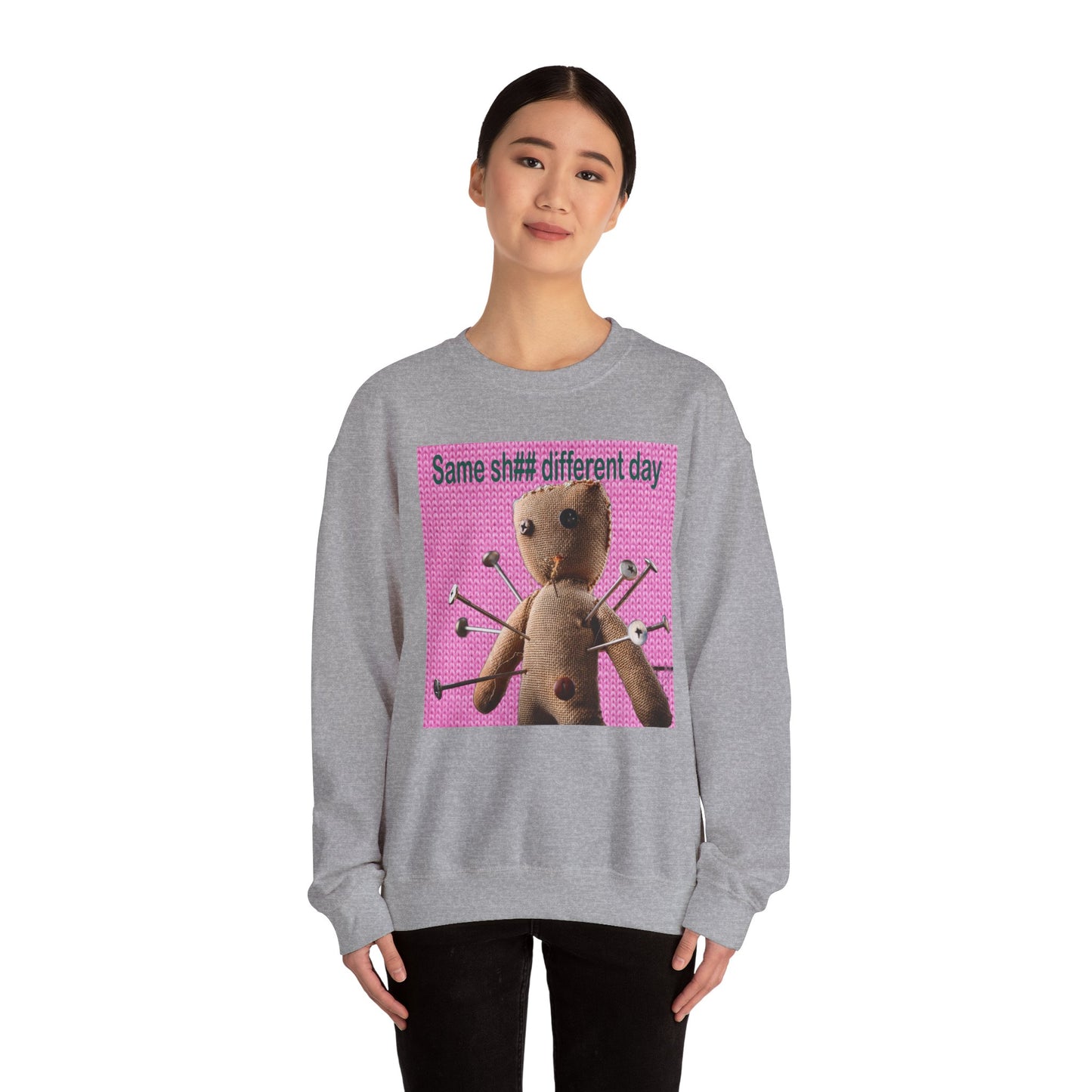 Voodoo Doll Funny Graphic Crewneck Sweatshirt, Casual Everyday Wear, Perfect Gift for Friends & Family, Humor, Quirky Style, Unisex