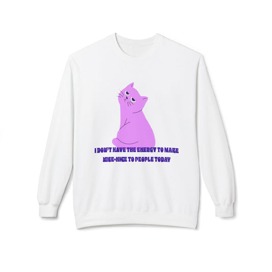 Cat Energy Sweatshirt, Cozy Unisex Crewneck, Funny Cat Lover Gift, Relaxed Fit Pullover, Perfect for Cat Lovers and Introverts