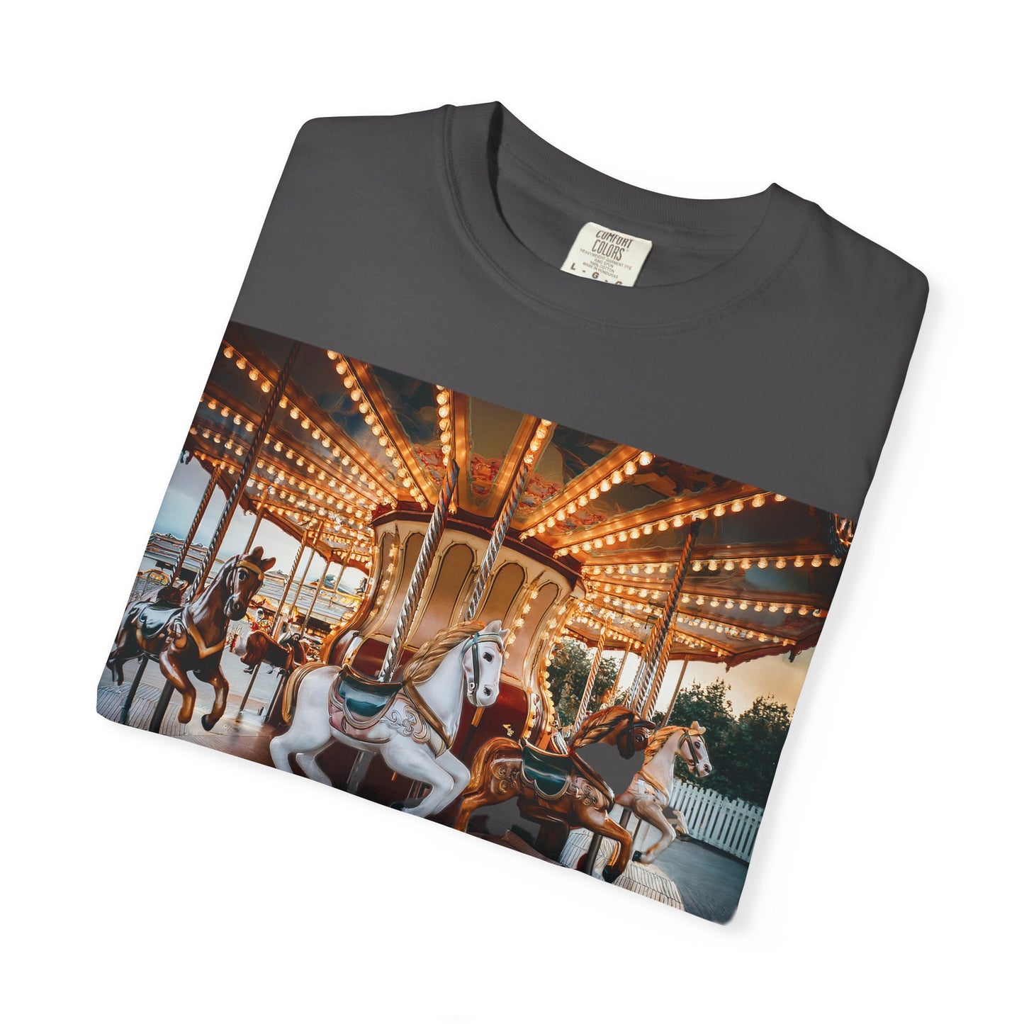 Vintage Full Carousel Horse Design Garment-Dyed T-shirt