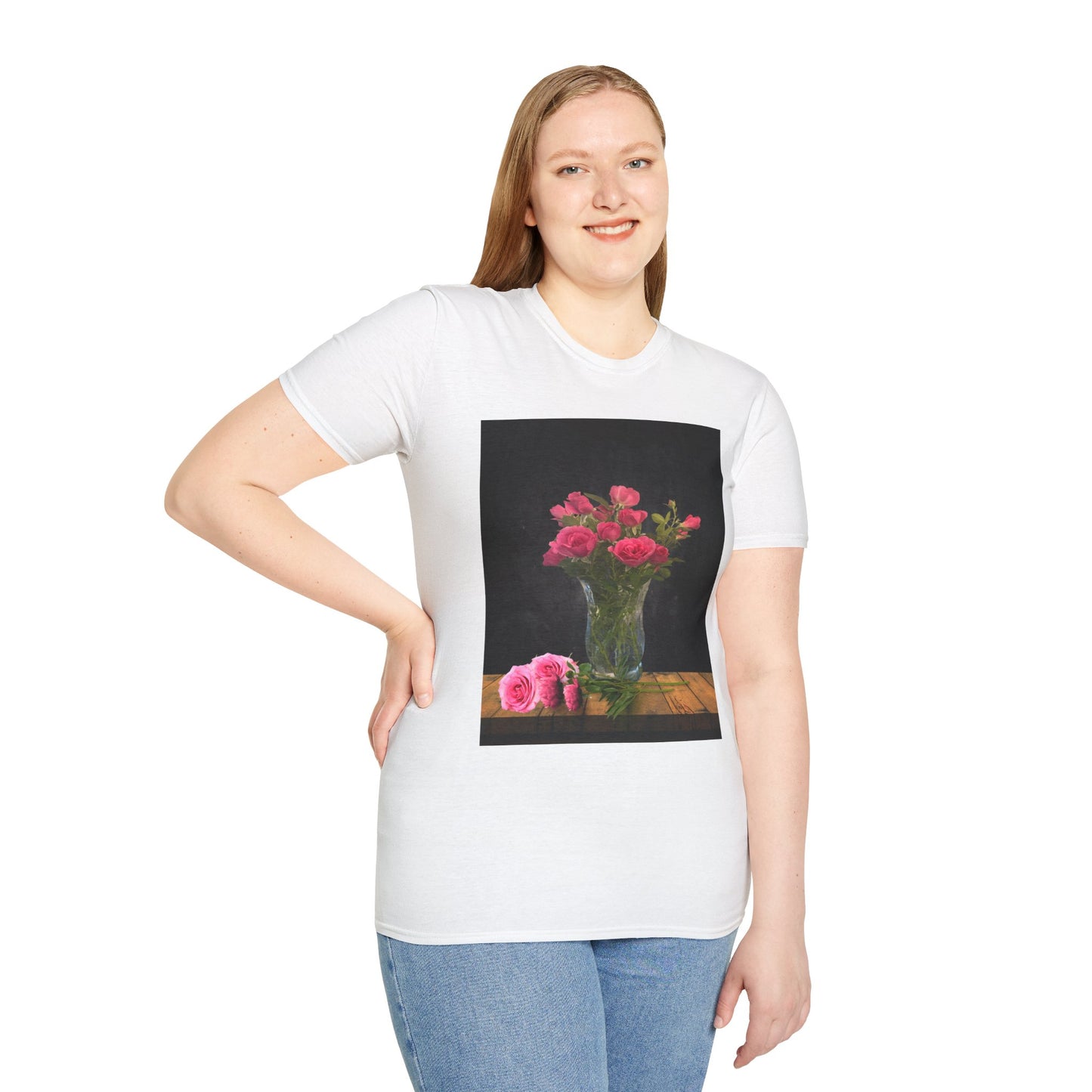 Floral Long Stemmed Red Roses Bouquet T-Shirt, Softstyle Tee Inspired by Nature, Gift for Garden Lovers, Spring/Summer Fashion, Flowers Design