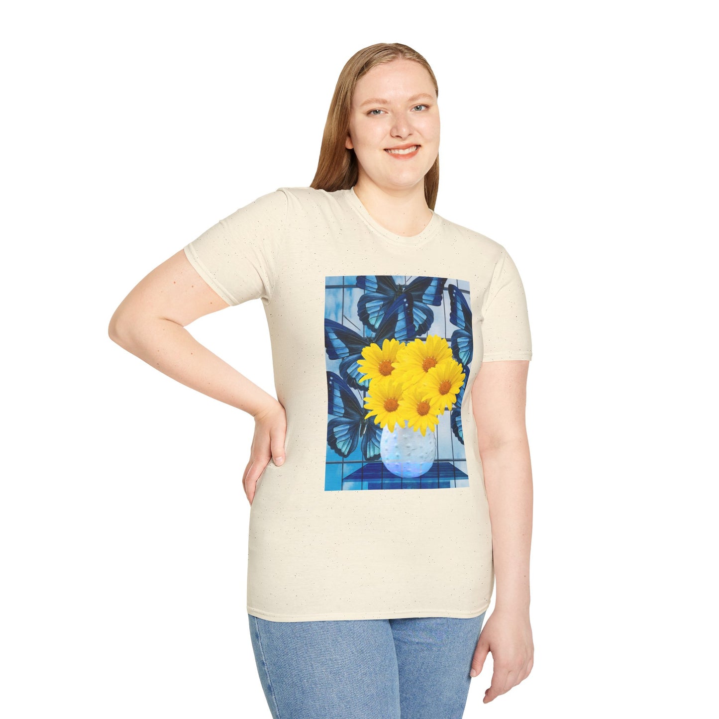 Sunny Blooms Unisex Softstyle T-Shirt, Floral Graphic Tee, Gift for Her, Summer Vibes, Casual Wear, Nature Lover Gift