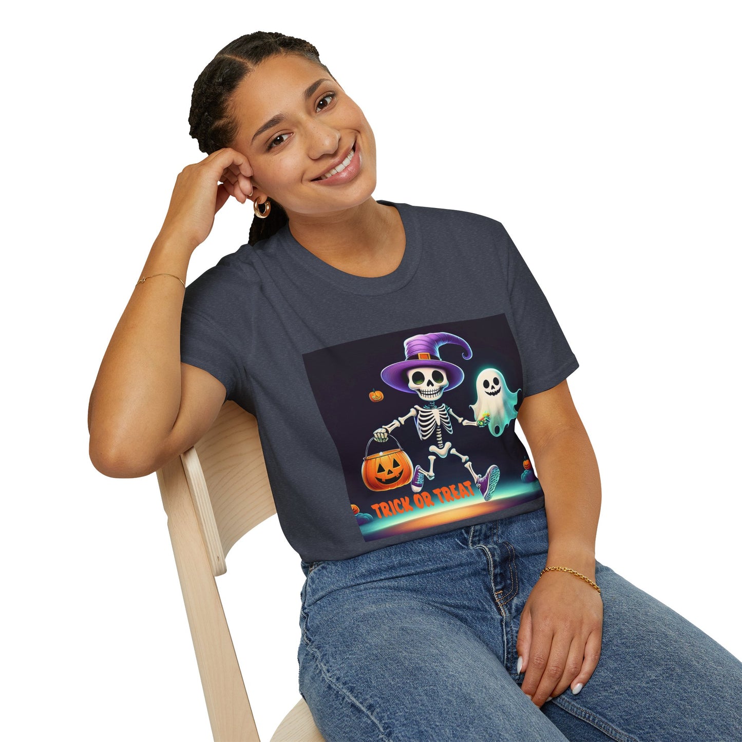 Halloween Skeleton Unisex T-Shirt, Trick or Treat Tee, Spooky Season Apparel, Ghost Theme Shirt, Halloween Costume Top