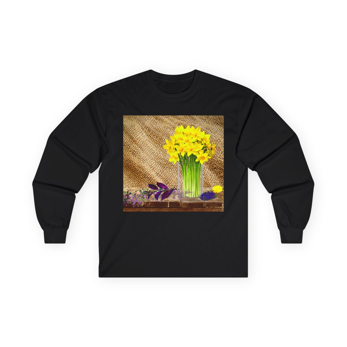 Burlap Floral Long Sleeve Tee - Perfect for Outdoor Gatherings, Gift for Garden Lovers, Spring Celebrations, Cozy Casual Wear