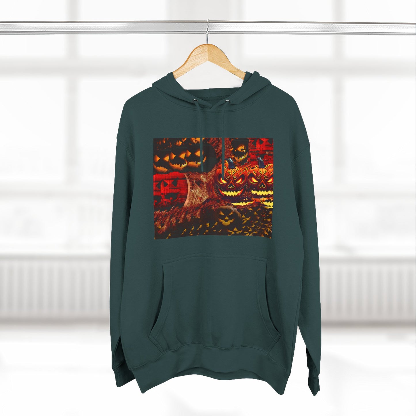 Halloween Distorted Pumpkin Three-Panel Fleece Hoodie