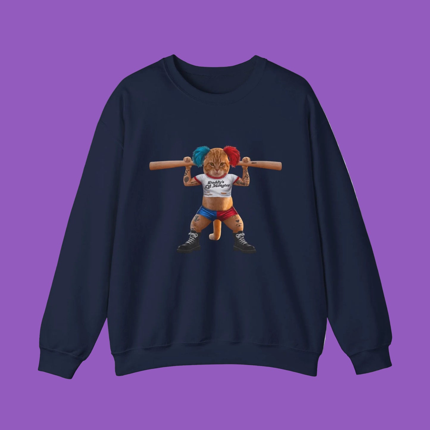 Strongman Cat Sweatshirt — Cute Weightlifting Graphic Crewneck