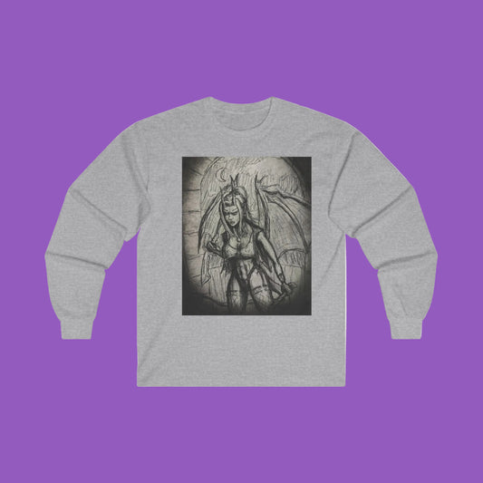 Gothic Winged Female Demon Long Sleeve Tee