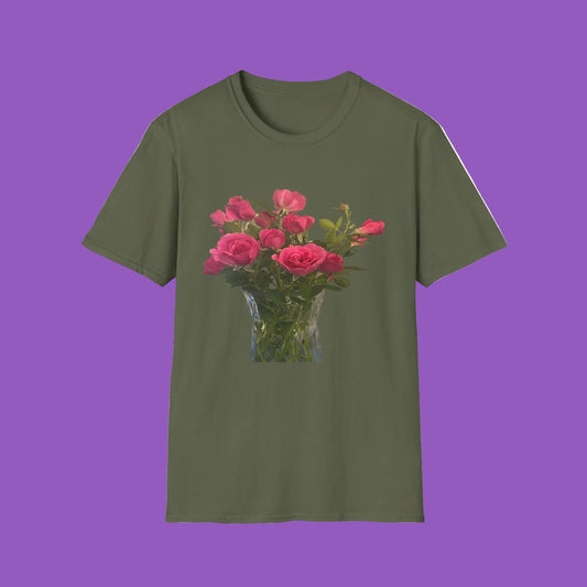 Floral Long Stemmed Red Roses Bouquet T-Shirt, Softstyle Tee Inspired by Nature, Gift for Garden Lovers, Spring/Summer Fashion, Flowers Design