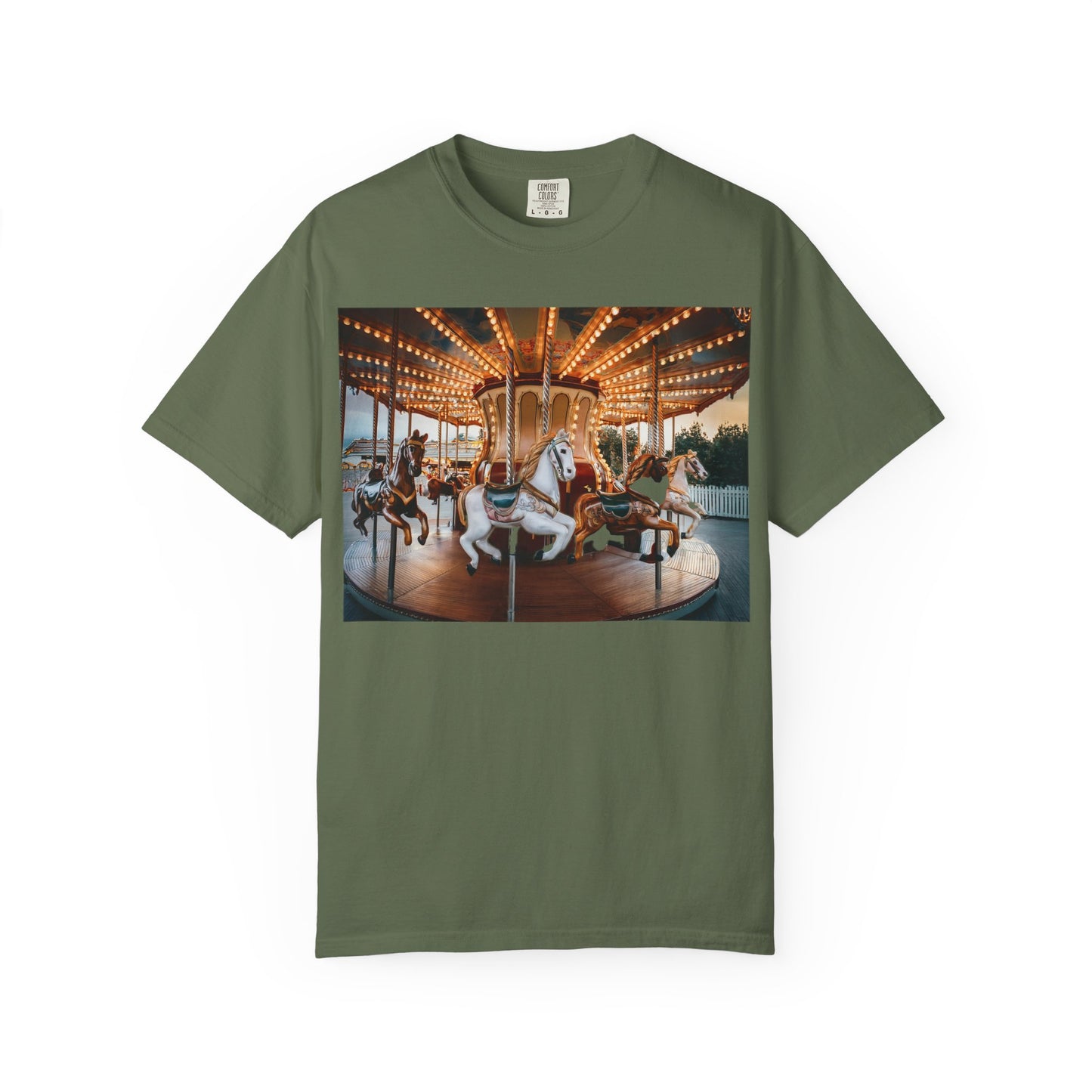 Vintage Full Carousel Horse Design Garment-Dyed T-shirt