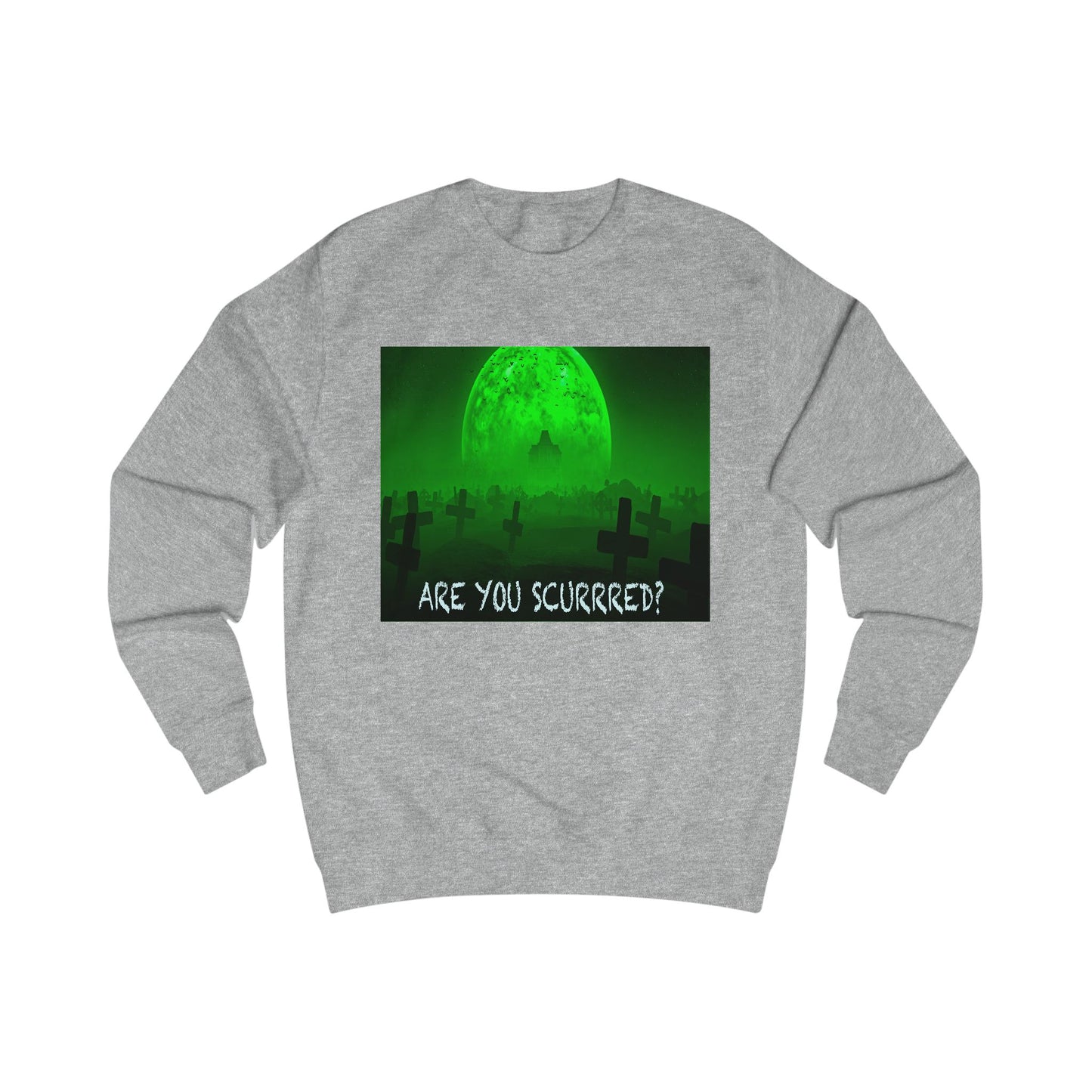 Glow-in-the-Dark SCURRED graveyard Unisex Sweatshirt: Perfect for Halloween, Parties, Cozy Nights, Spooky Vibes, Unisex Loungewear
