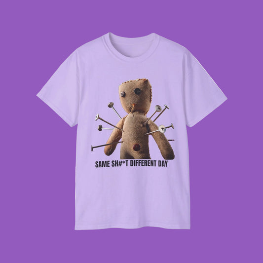 Voodoo Doll Humor Tee, Fun Statement T-Shirt for Everyday Wear, Gift for Friends, Casual Style, Quirky Graphic Shirt