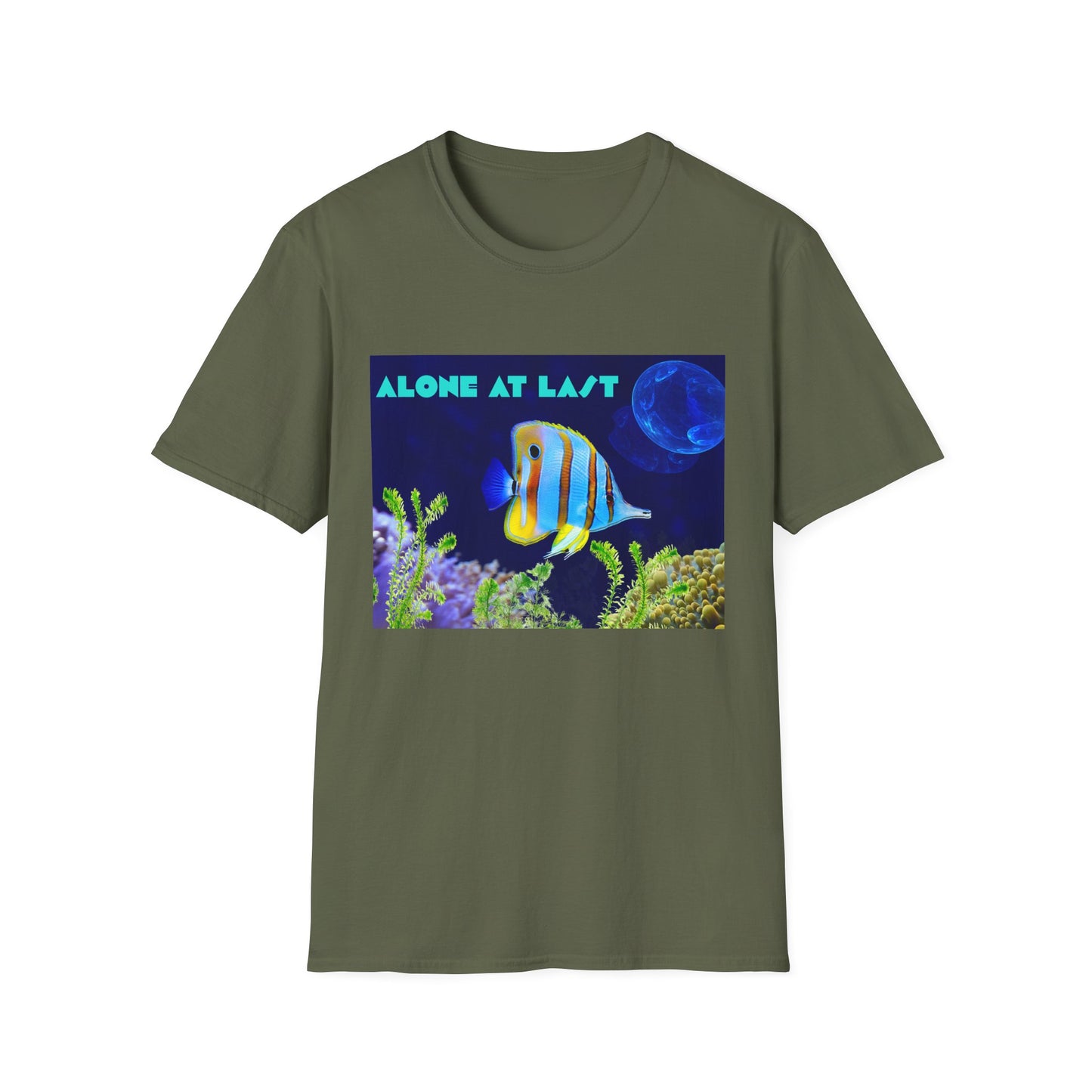 Underwater Adventure T-Shirt - (alone at last)Cool Sea Life Tee, Fish Shirt, Ocean Lover Gift, Beach Day Wear, Casual Summer Style, Swimwear