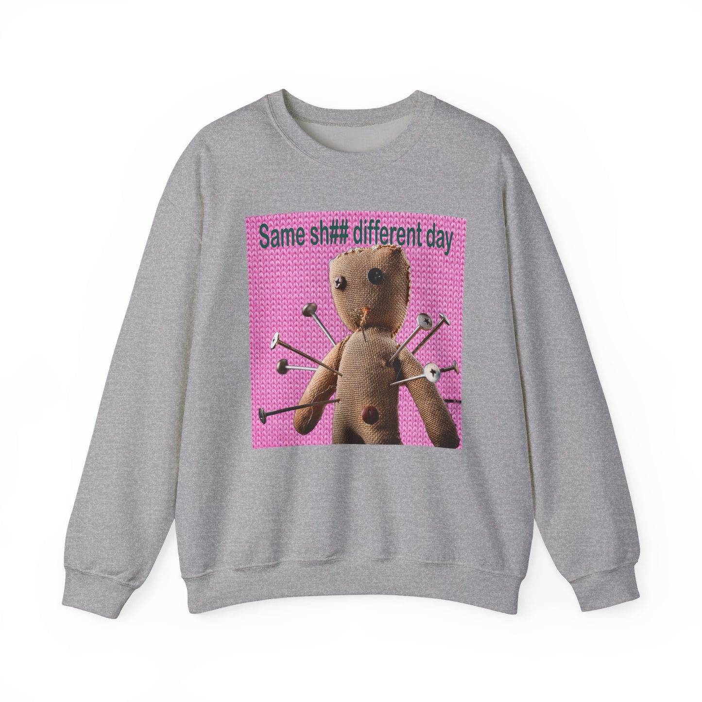 Voodoo Doll Funny Graphic Crewneck Sweatshirt, Casual Everyday Wear, Perfect Gift for Friends & Family, Humor, Quirky Style, Unisex