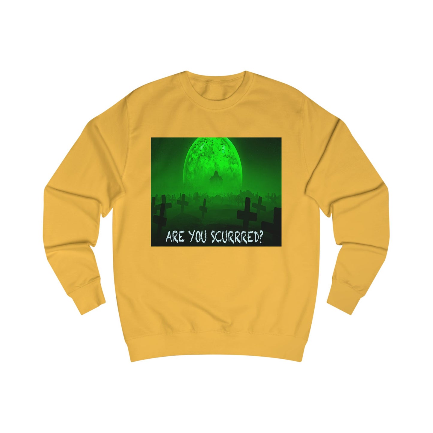 Glow-in-the-Dark SCURRED graveyard Unisex Sweatshirt: Perfect for Halloween, Parties, Cozy Nights, Spooky Vibes, Unisex Loungewear