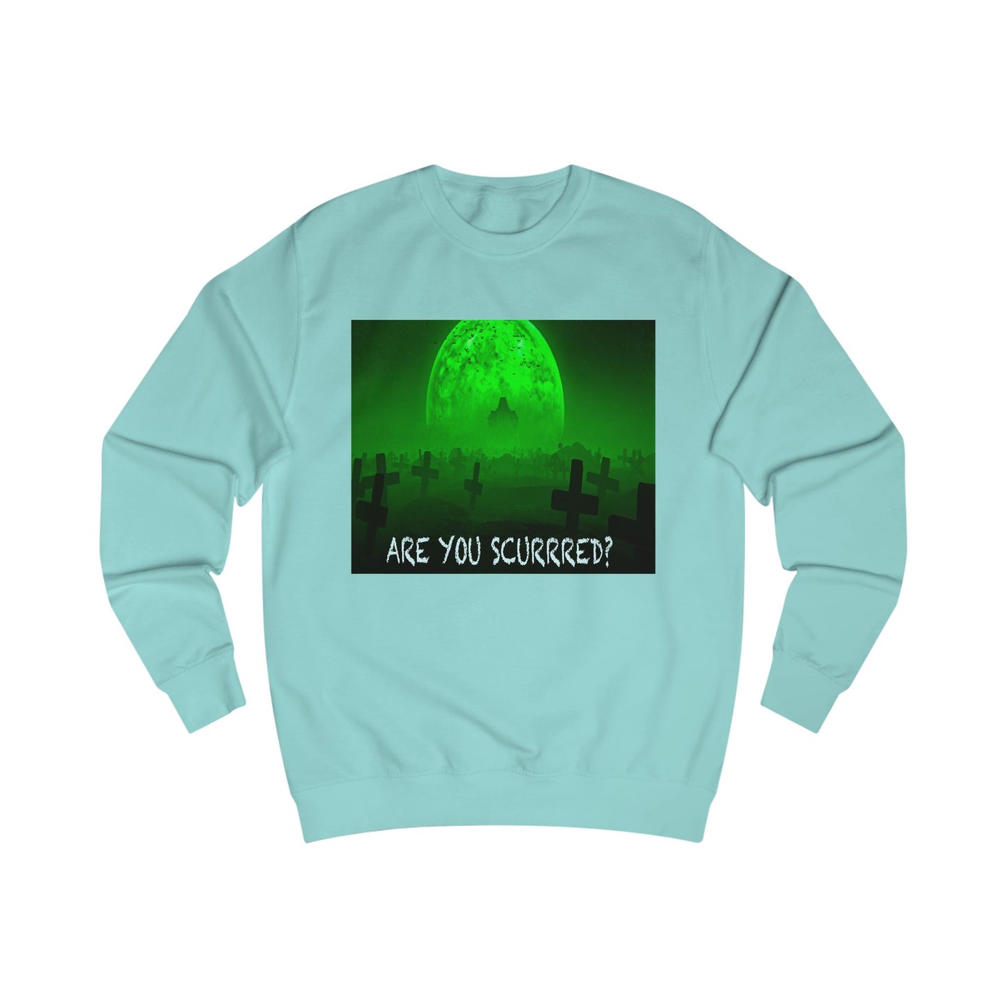 Glow-in-the-Dark SCURRED graveyard Unisex Sweatshirt: Perfect for Halloween, Parties, Cozy Nights, Spooky Vibes, Unisex Loungewear