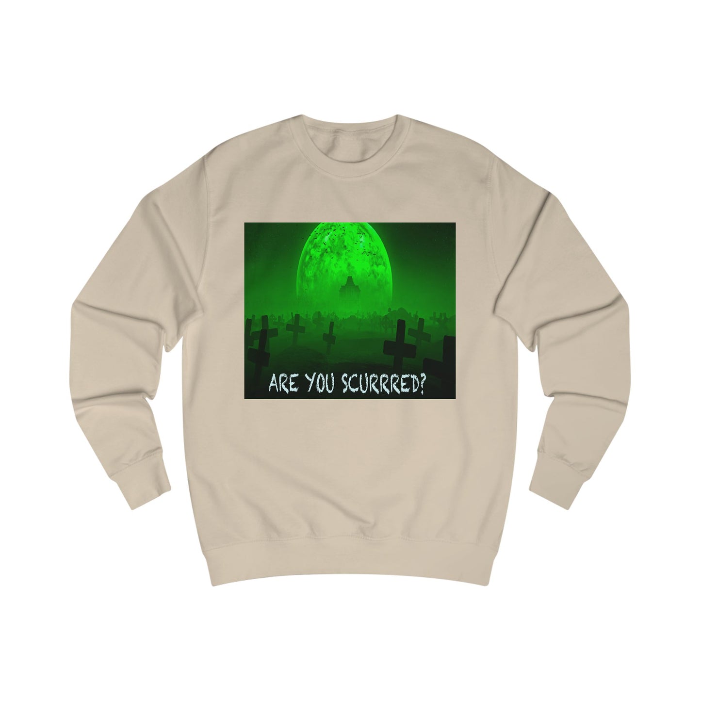 Glow-in-the-Dark SCURRED graveyard Unisex Sweatshirt: Perfect for Halloween, Parties, Cozy Nights, Spooky Vibes, Unisex Loungewear