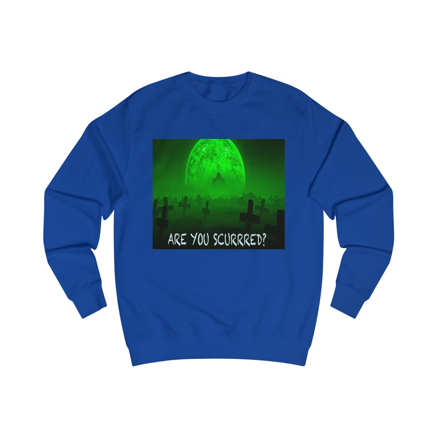 Glow-in-the-Dark SCURRED graveyard Unisex Sweatshirt: Perfect for Halloween, Parties, Cozy Nights, Spooky Vibes, Unisex Loungewear