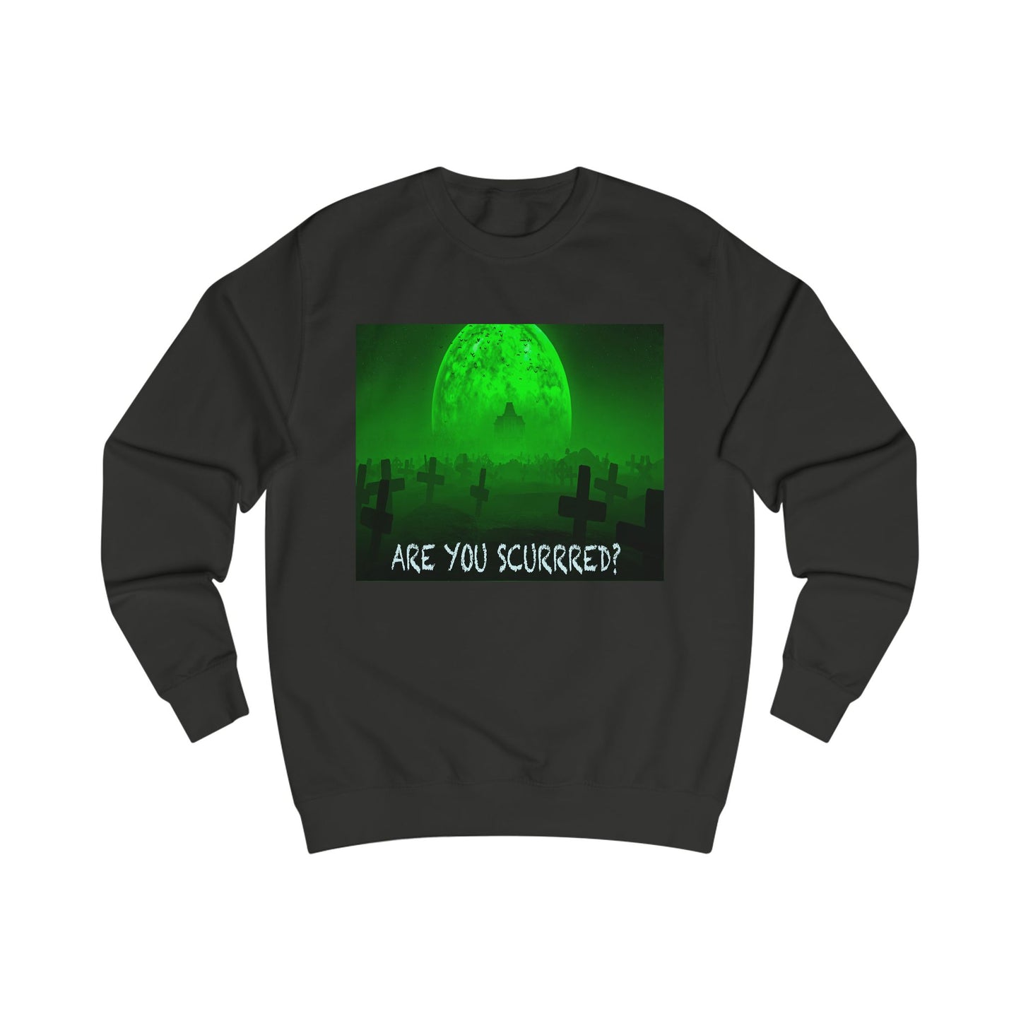 Glow-in-the-Dark SCURRED graveyard Unisex Sweatshirt: Perfect for Halloween, Parties, Cozy Nights, Spooky Vibes, Unisex Loungewear