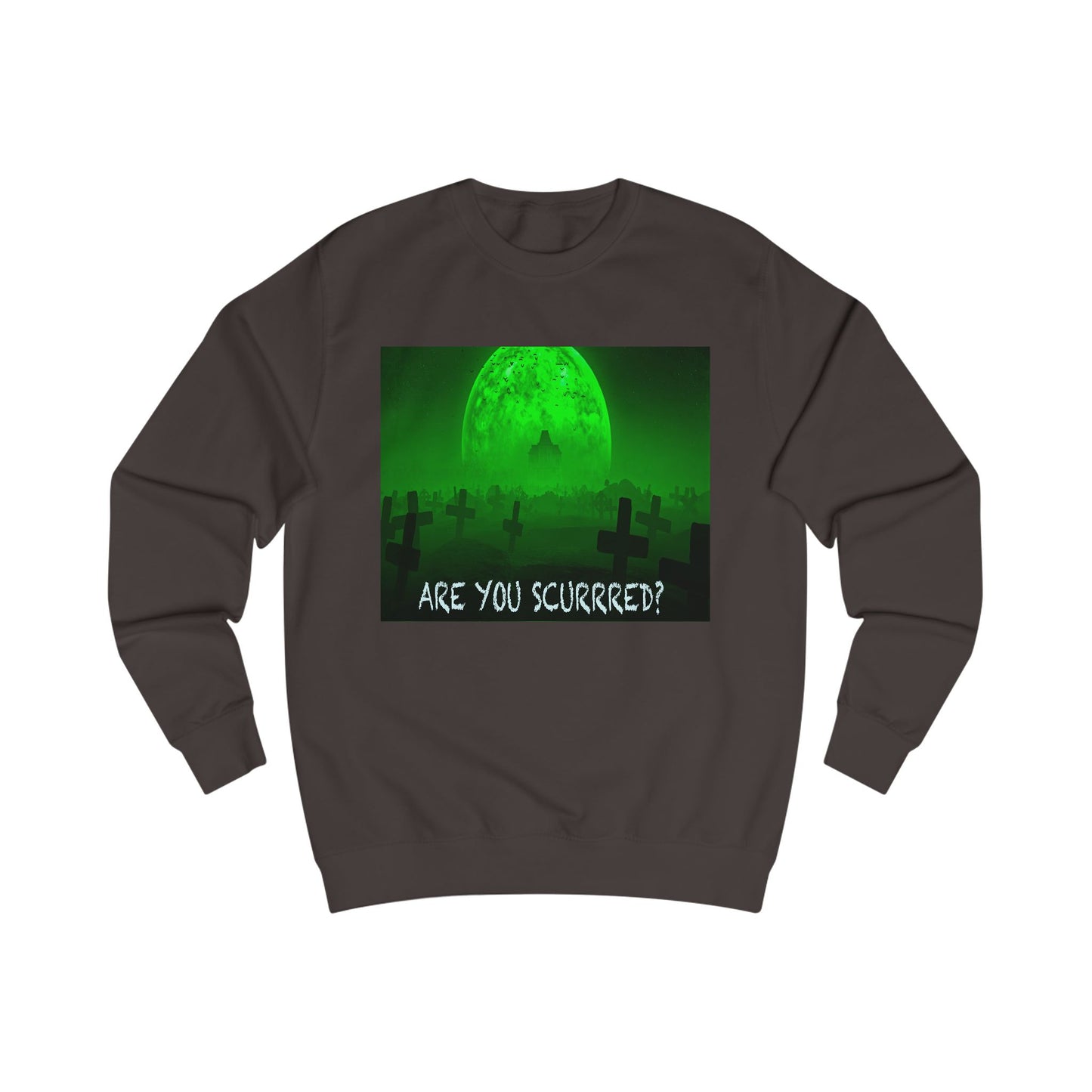 Glow-in-the-Dark SCURRED graveyard Unisex Sweatshirt: Perfect for Halloween, Parties, Cozy Nights, Spooky Vibes, Unisex Loungewear