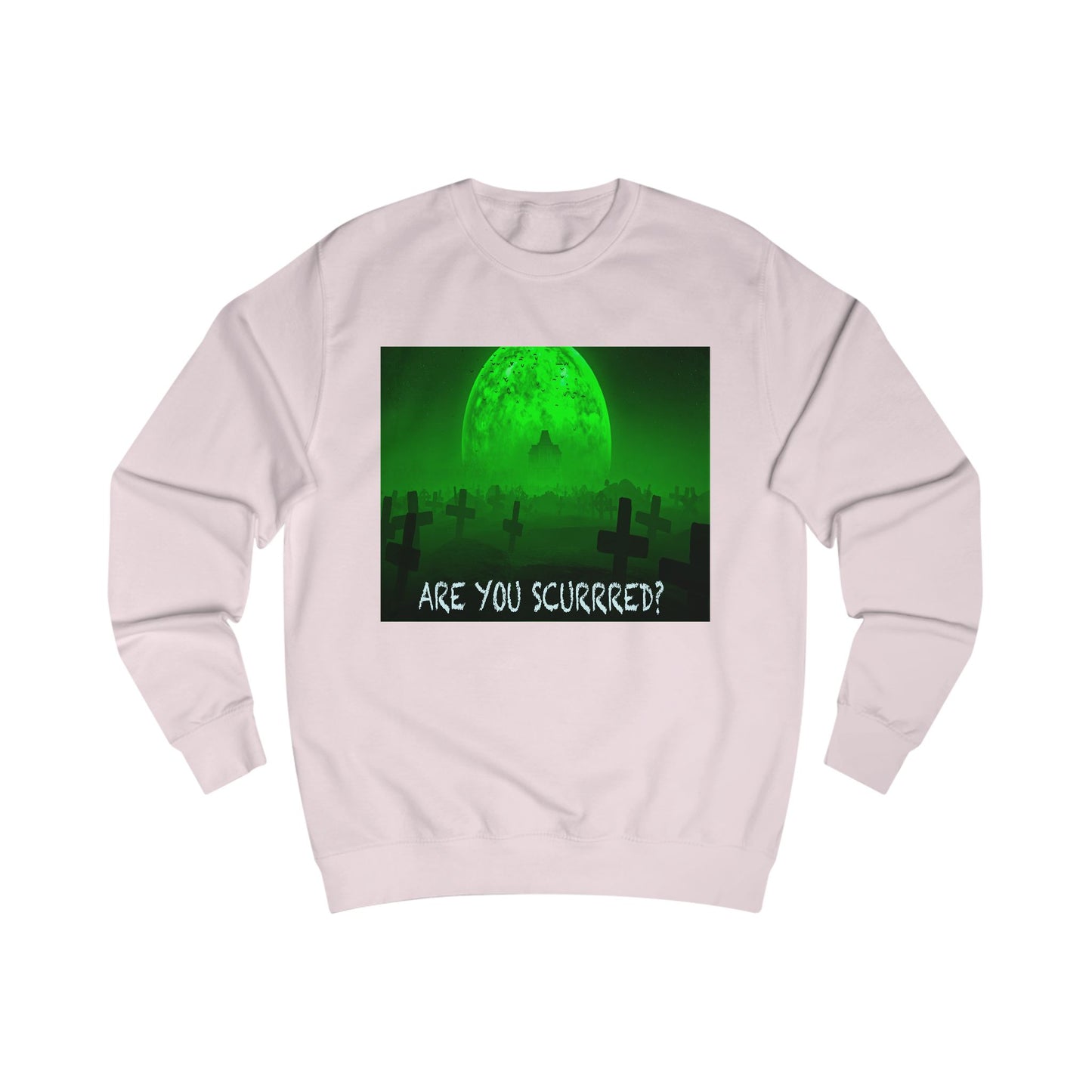 Glow-in-the-Dark SCURRED graveyard Unisex Sweatshirt: Perfect for Halloween, Parties, Cozy Nights, Spooky Vibes, Unisex Loungewear