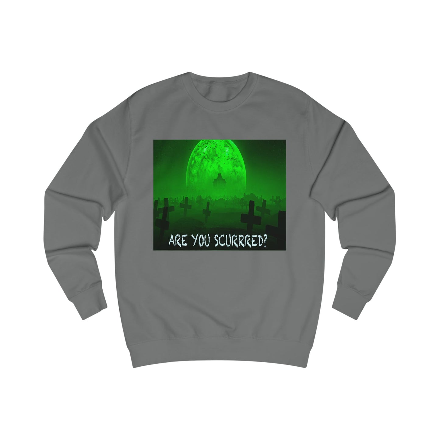 Glow-in-the-Dark SCURRED graveyard Unisex Sweatshirt: Perfect for Halloween, Parties, Cozy Nights, Spooky Vibes, Unisex Loungewear