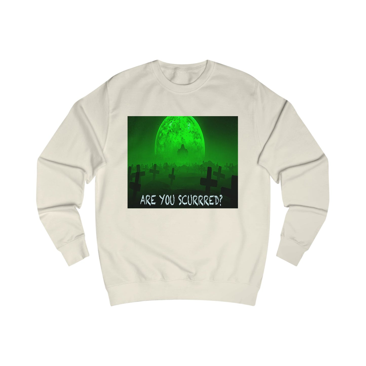 Glow-in-the-Dark SCURRED graveyard Unisex Sweatshirt: Perfect for Halloween, Parties, Cozy Nights, Spooky Vibes, Unisex Loungewear
