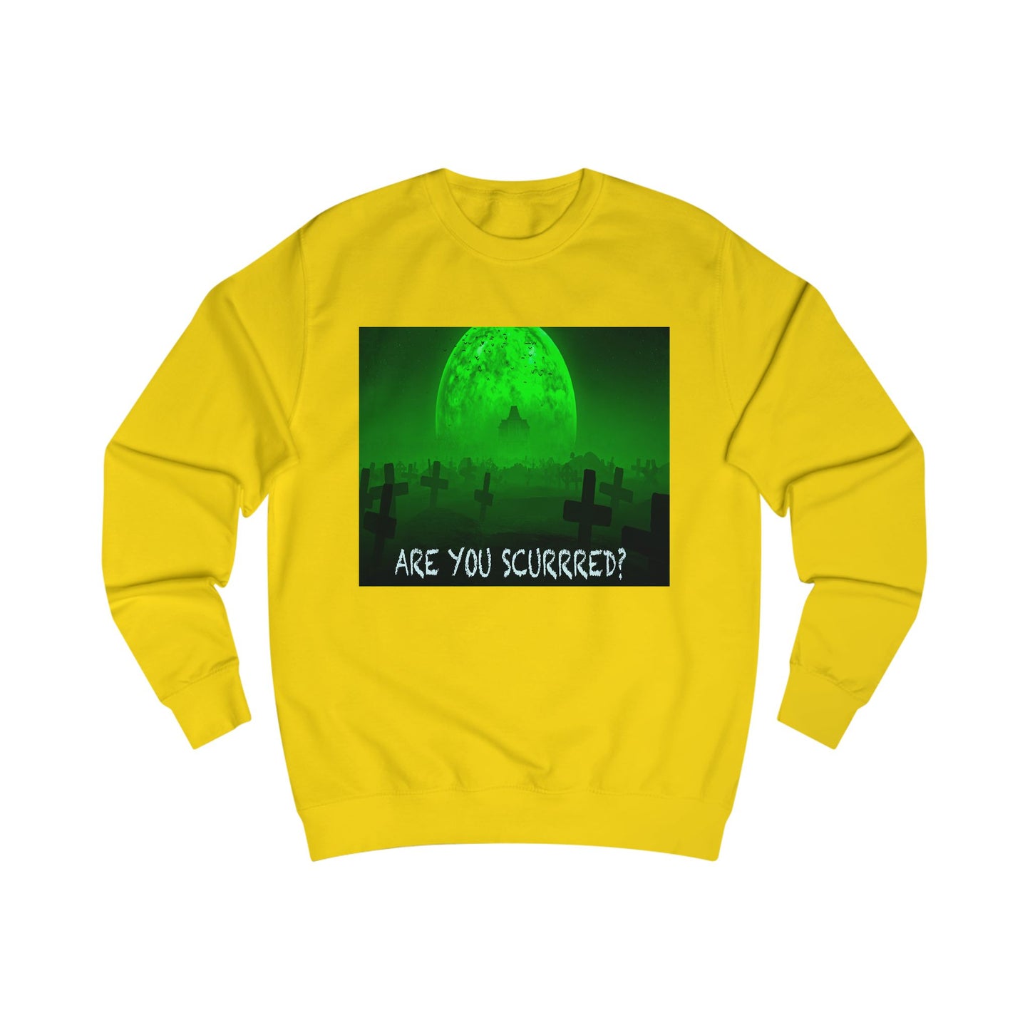 Glow-in-the-Dark SCURRED graveyard Unisex Sweatshirt: Perfect for Halloween, Parties, Cozy Nights, Spooky Vibes, Unisex Loungewear
