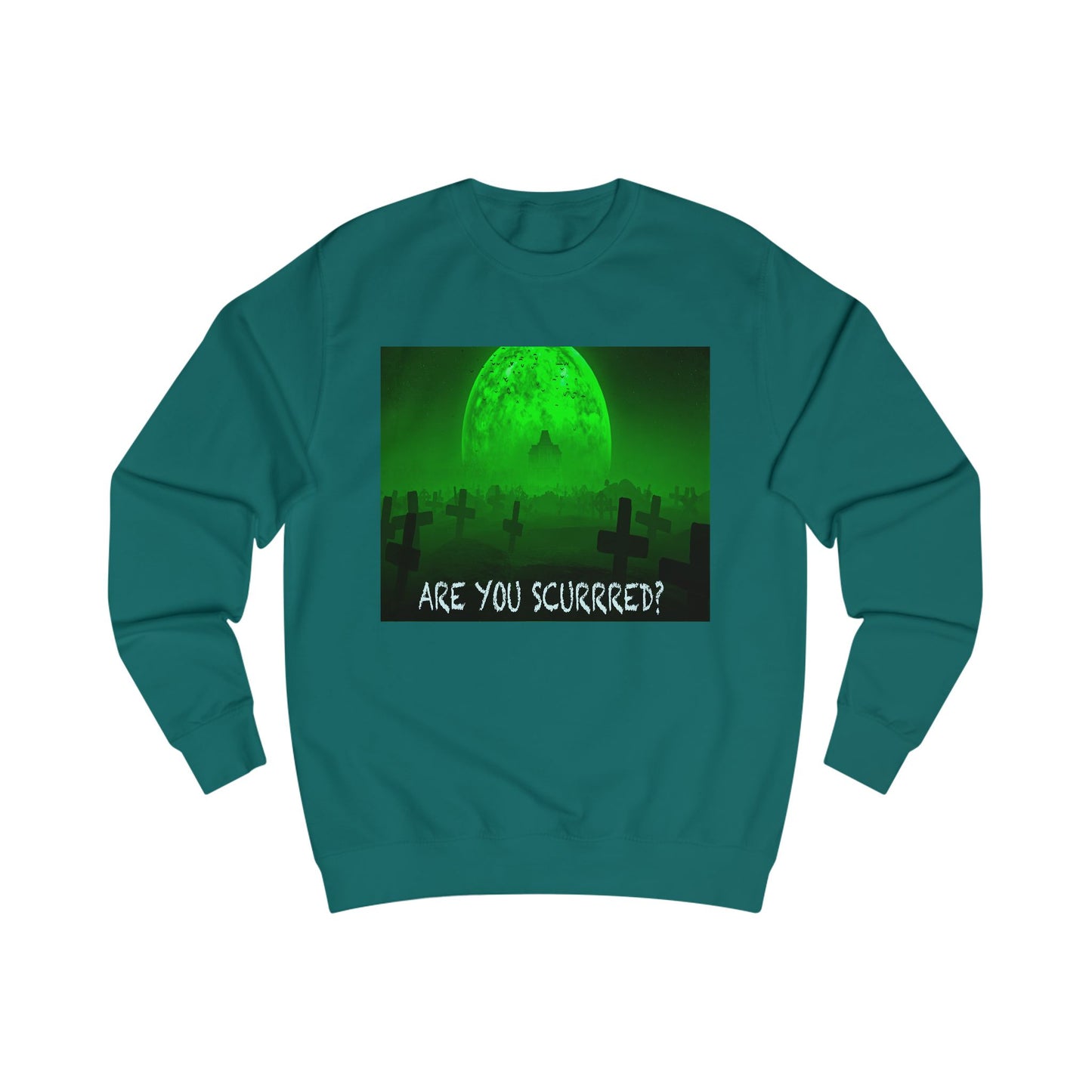 Glow-in-the-Dark SCURRED graveyard Unisex Sweatshirt: Perfect for Halloween, Parties, Cozy Nights, Spooky Vibes, Unisex Loungewear