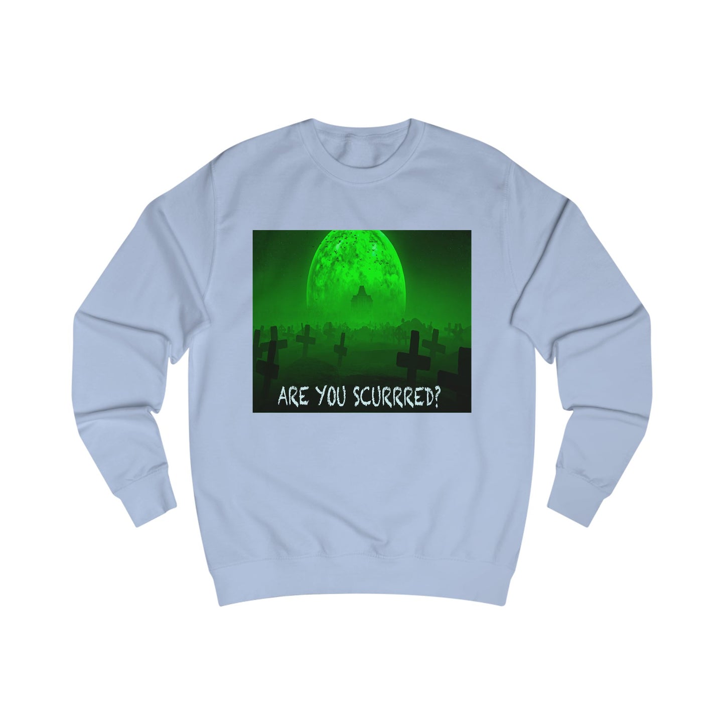 Glow-in-the-Dark SCURRED graveyard Unisex Sweatshirt: Perfect for Halloween, Parties, Cozy Nights, Spooky Vibes, Unisex Loungewear