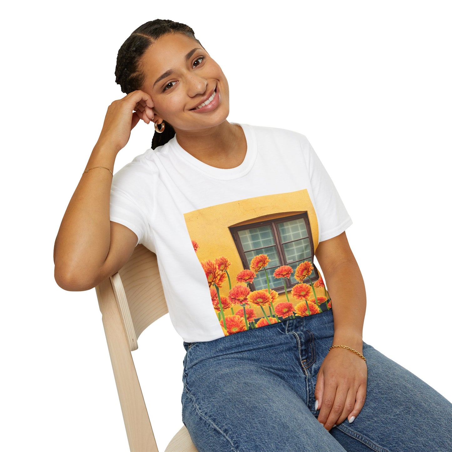 Vibrant Flower Catalina Window Tee - Unisex Softstyle T-Shirt, Floral Graphic Shirt, Spring Fashion, Gift Idea, Art Lover's Top, Summer Outfit