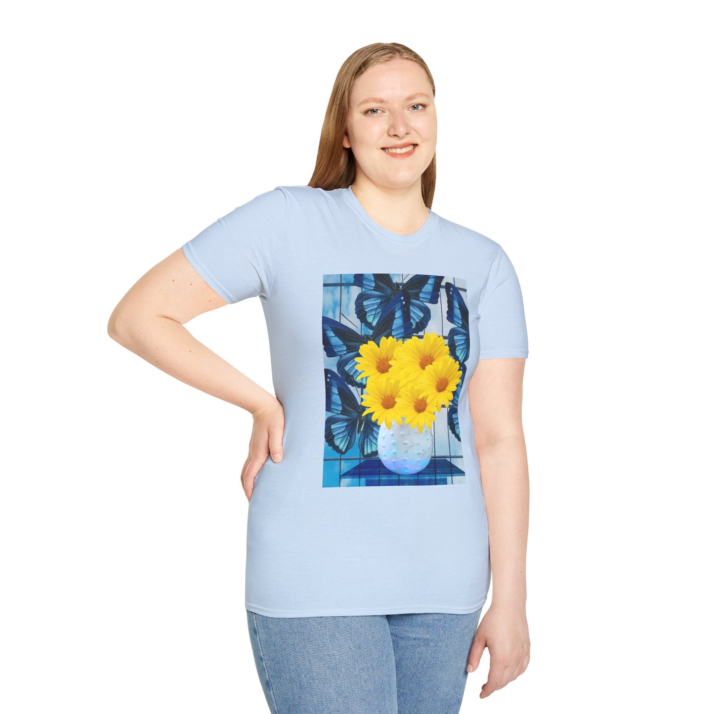 Sunny Blooms Unisex Softstyle T-Shirt, Floral Graphic Tee, Gift for Her, Summer Vibes, Casual Wear, Nature Lover Gift