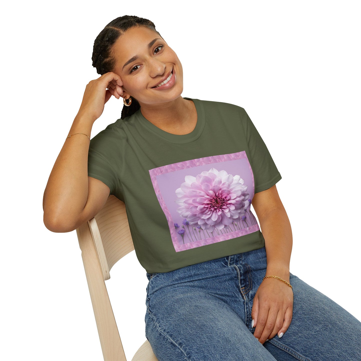 Pink Floral Art Unisex T-Shirt, Softstyle Tee, Summer Fashion, Gift for Her, Floral Shirt, Casual Wear