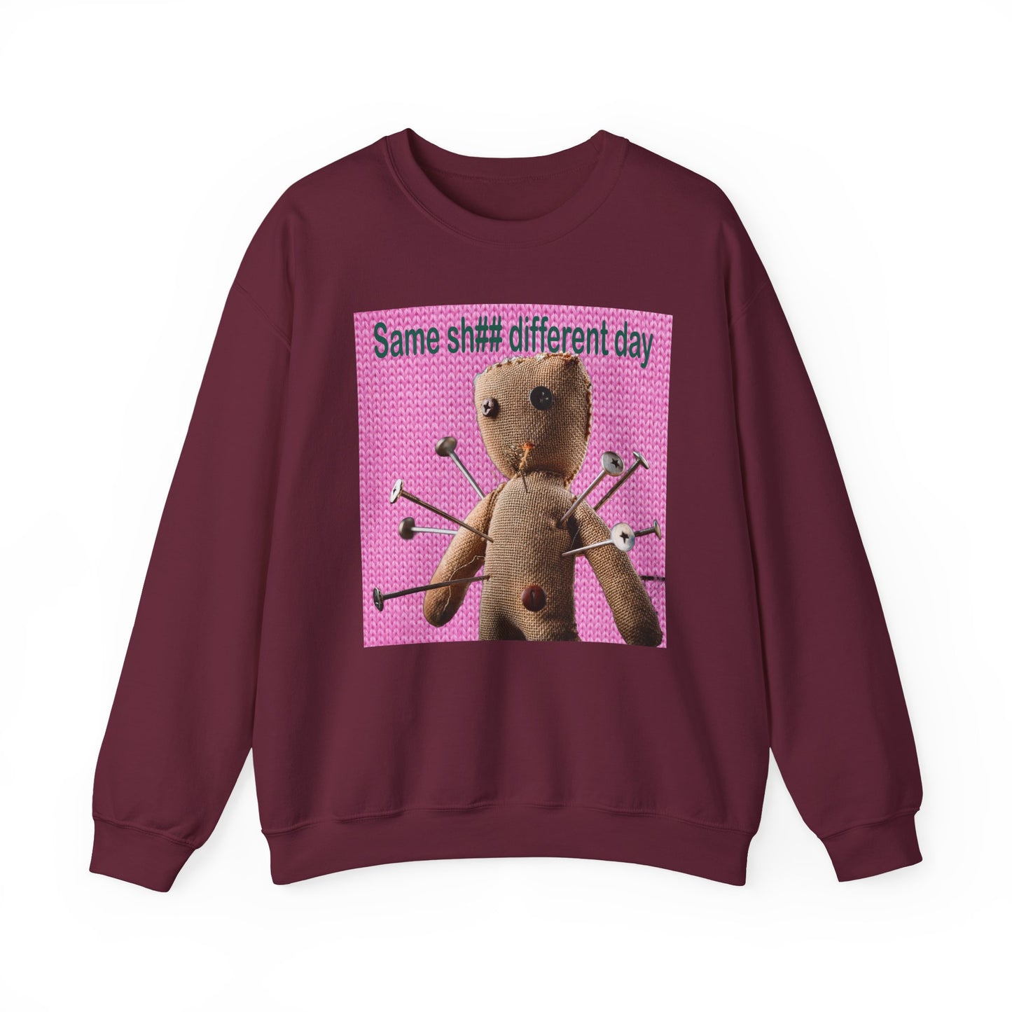 Voodoo Doll Funny Graphic Crewneck Sweatshirt, Casual Everyday Wear, Perfect Gift for Friends & Family, Humor, Quirky Style, Unisex