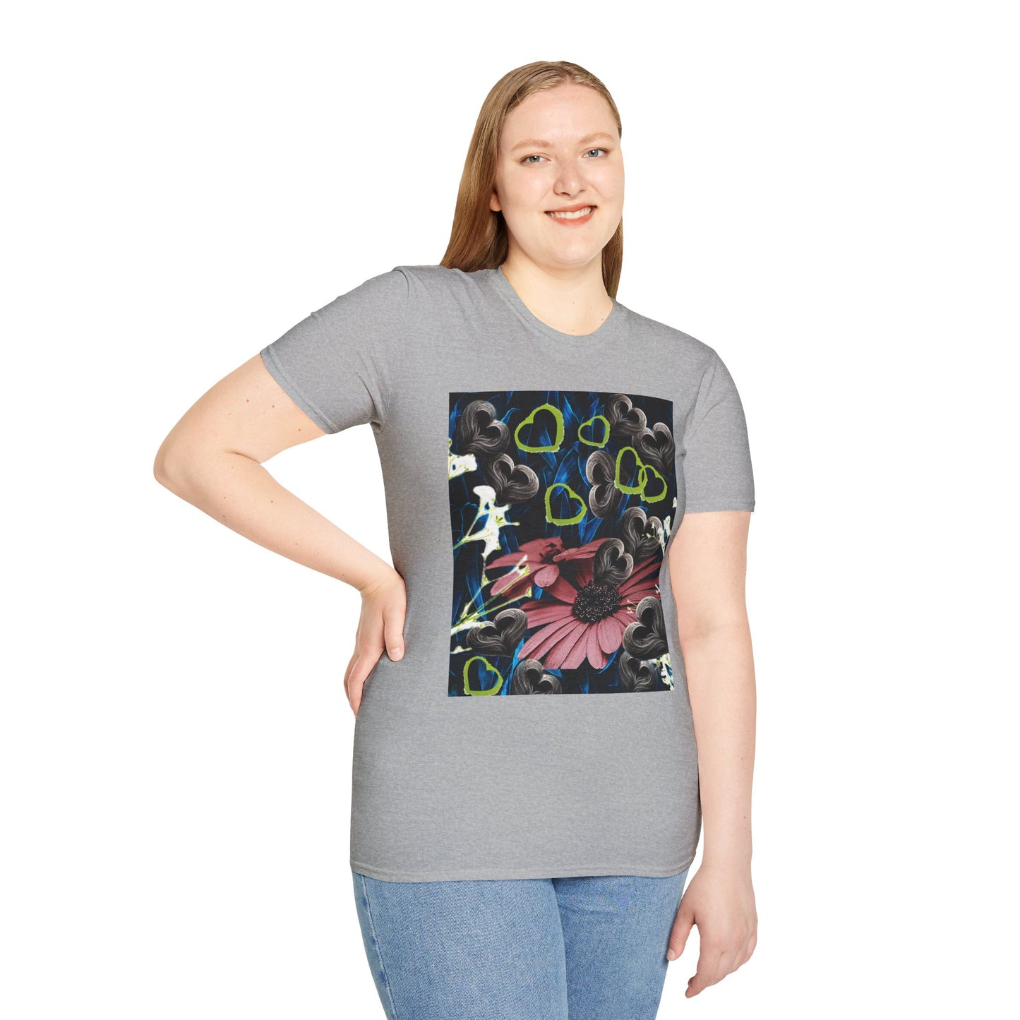 Floral Heart Unisex T-Shirt, Soft Cotton Tee, Casual Wear, Gift for Her/Him, Trendy Graphic Tee, Stylish Everyday Shirt