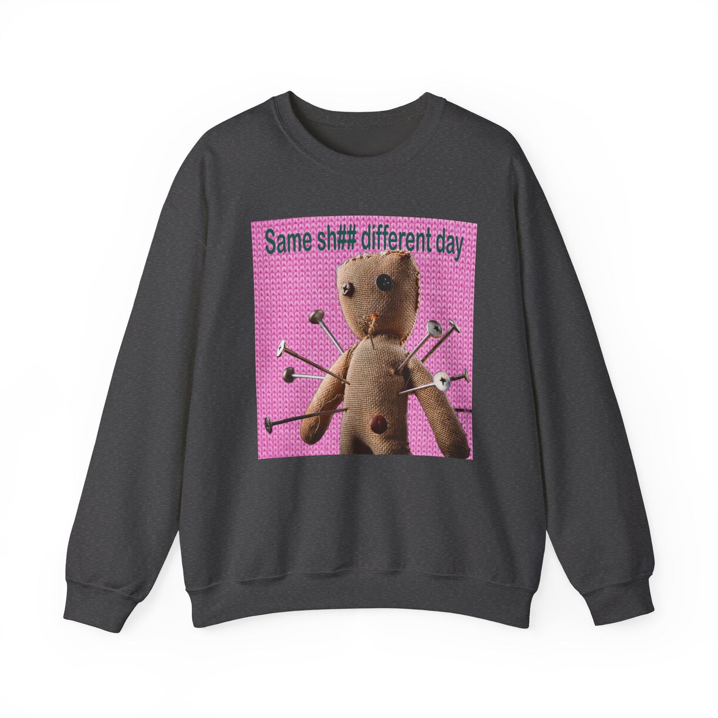 Voodoo Doll Funny Graphic Crewneck Sweatshirt, Casual Everyday Wear, Perfect Gift for Friends & Family, Humor, Quirky Style, Unisex
