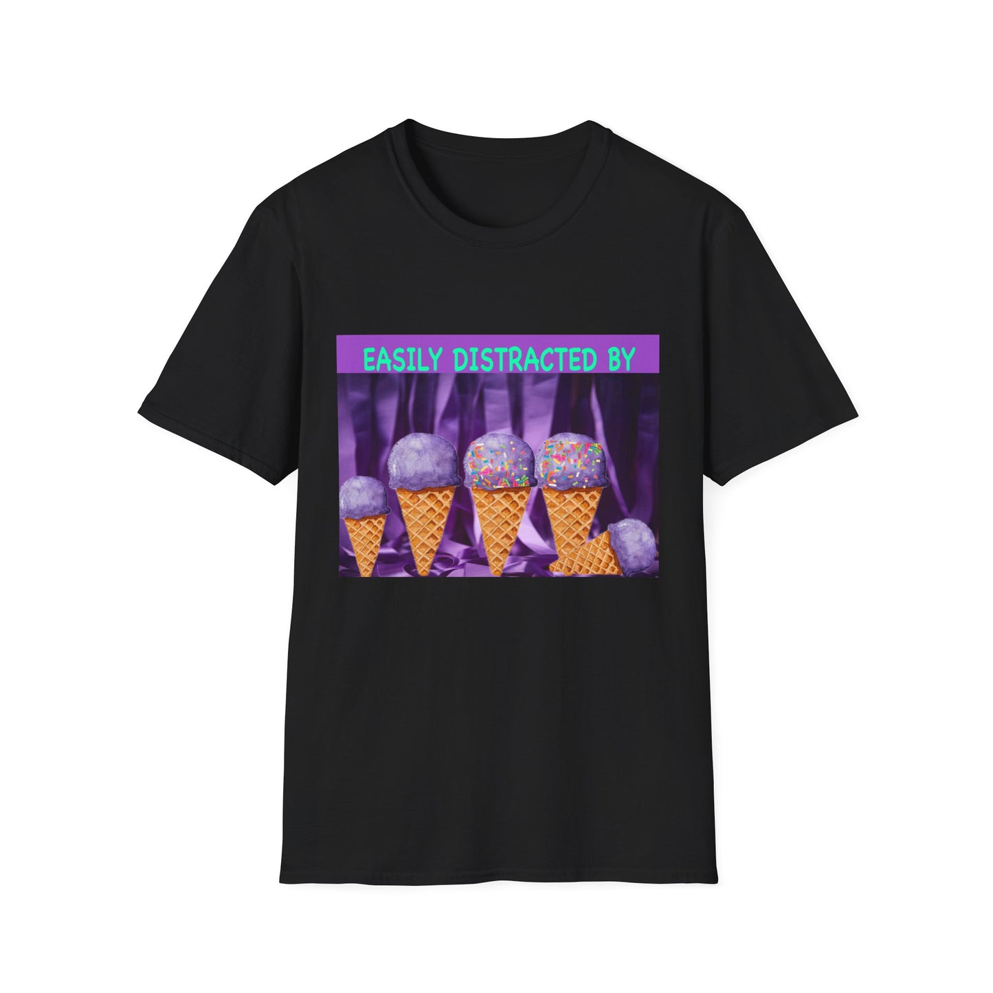 Easily Distracted By Ice Cream T-Shirt, Funny Gift for Ice Cream Lovers, Unisex Graphic Tee, Summer Shirt, Ideal for Birthdays, Casual Wear