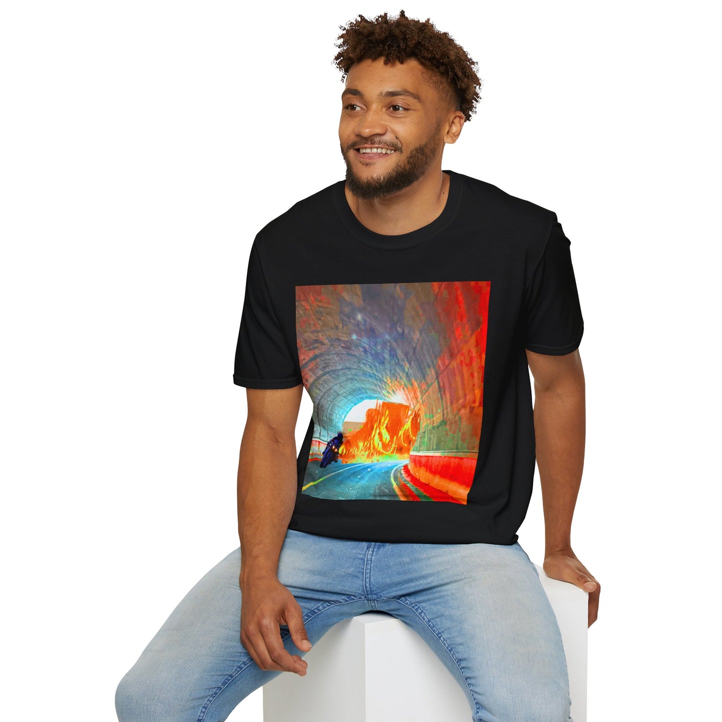 Vibrant Adventure motorcycle T-Shirt | Unisex Softstyle Tee, Casual Streetwear, Trendy Graphic Top, Unique Gift for Travelers, Colorful Artwork Shirt