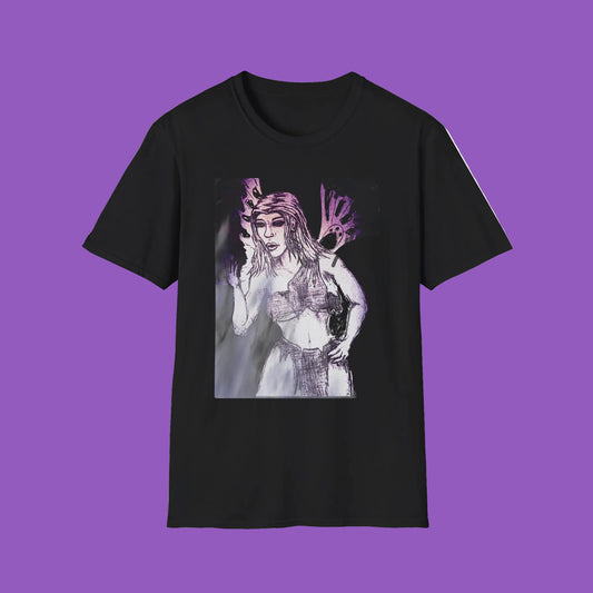 Graphic Tee — Illustrated Femme Portrait with Butterfly Motif