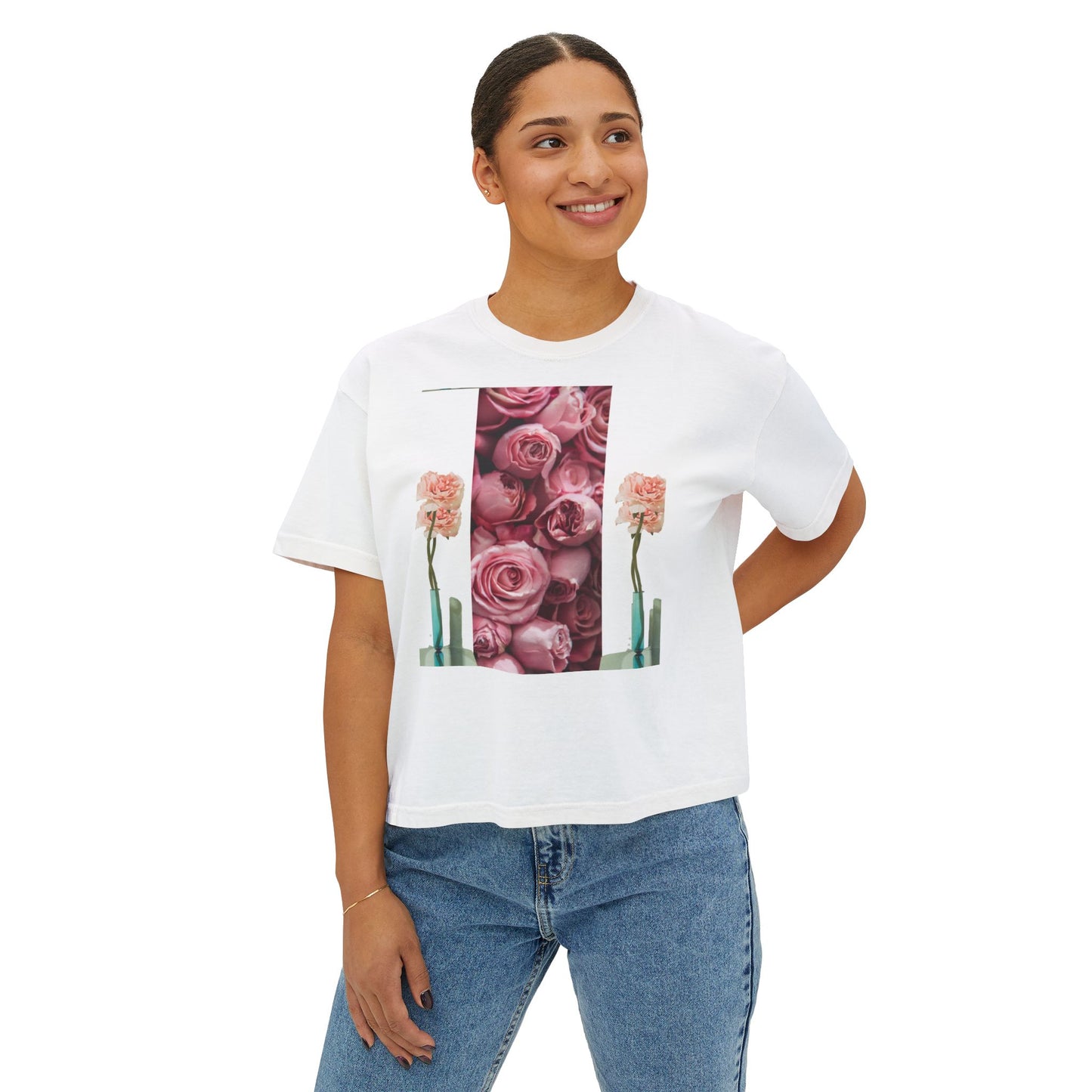 ROSE COLUMNS Women's Boxy Tee, Perfect for Spring, Casual Wear, Gift for Her, Everyday Chic, Comfort Fashion