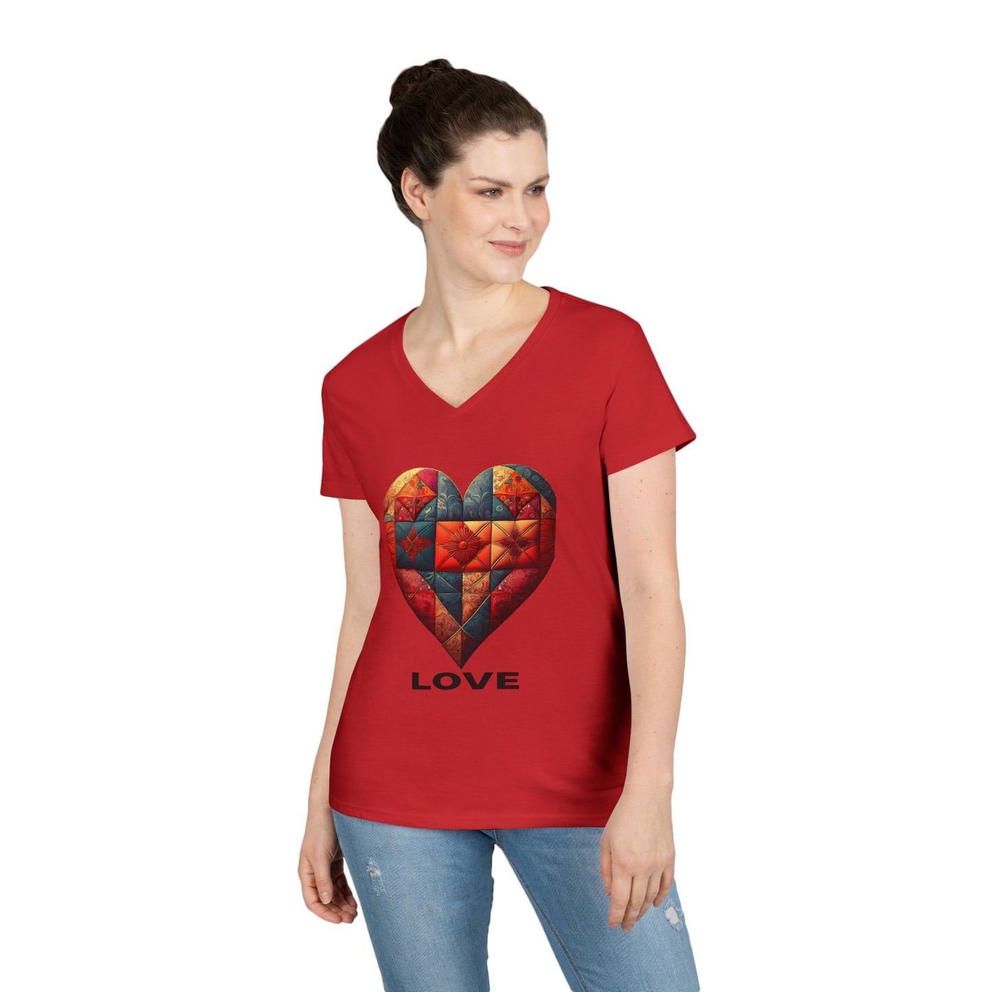 Love Patchwork Heart V-Neck Tee