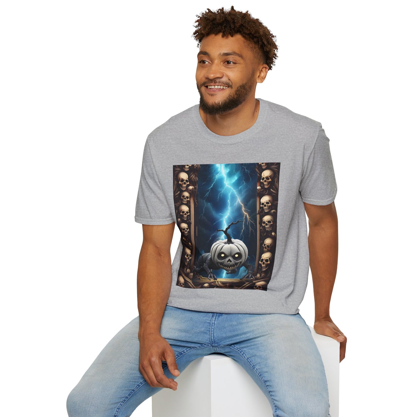 Spooky Skull Pumpkin Crawls from Frame T-Shirt, Halloween Shirt, Unisex Graphic Tee, Casual Halloween Wear, Fall Fashion