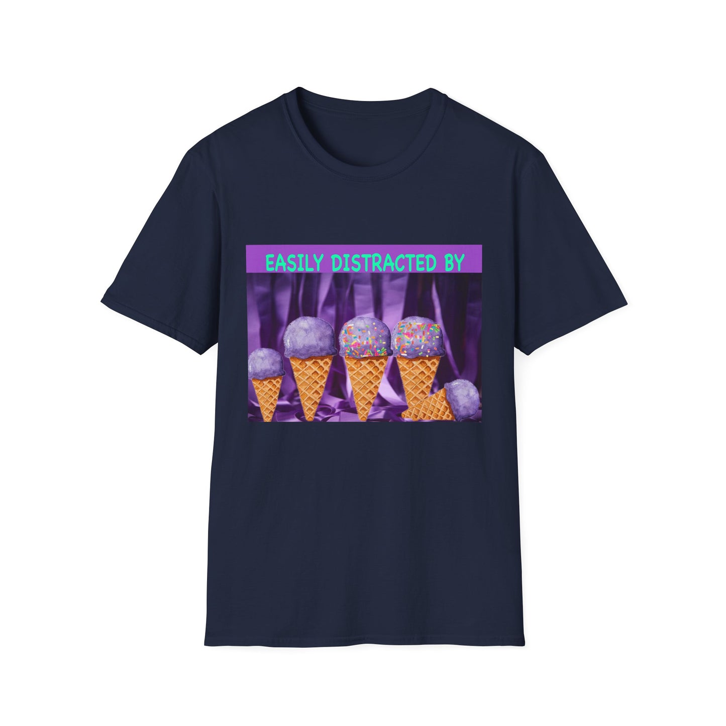 Easily Distracted By Ice Cream T-Shirt, Funny Gift for Ice Cream Lovers, Unisex Graphic Tee, Summer Shirt, Ideal for Birthdays, Casual Wear