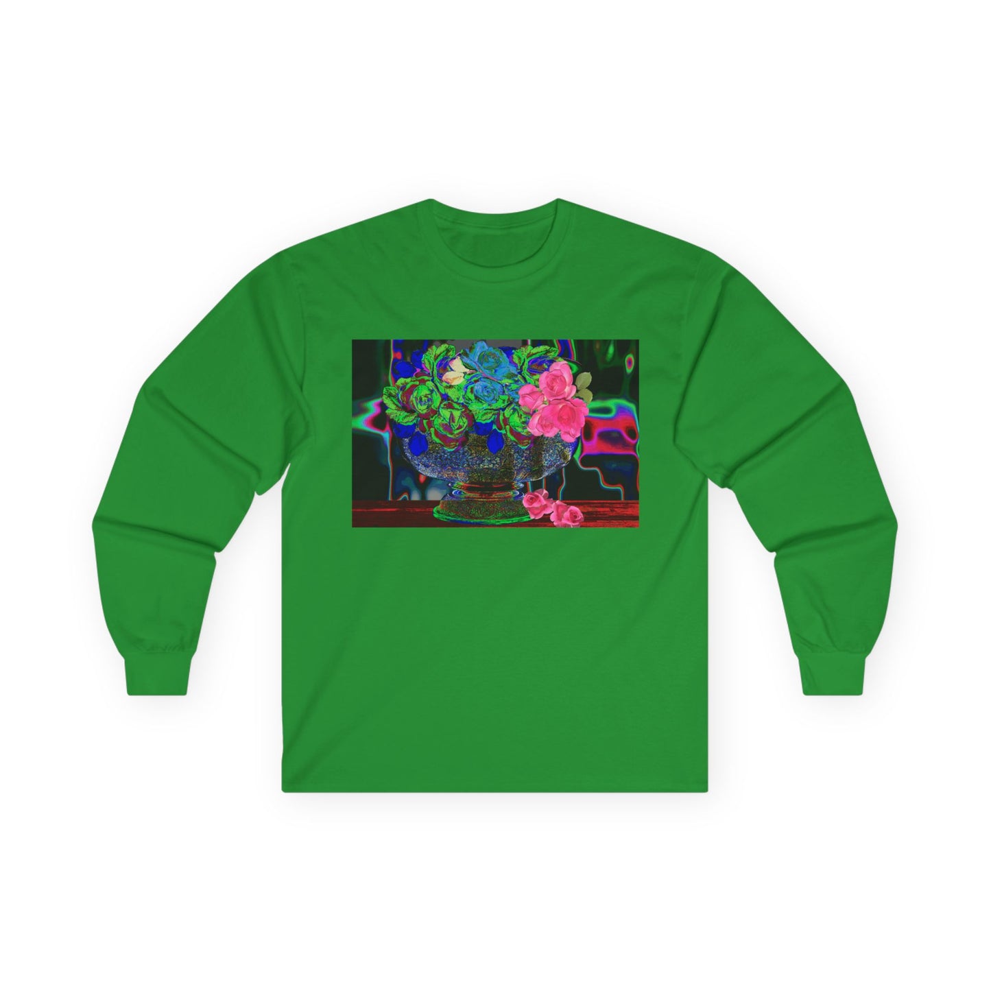 Vibrant Hybrid Floral Long Sleeve Tee, Artistic Apparel, Gift for Flower Lovers, Unique Graphic Tee, Colorful Fashion Statement, Perfect for Spring